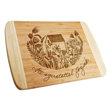Ajándék bambusz vágódeszka gravírozással, Minta otthon