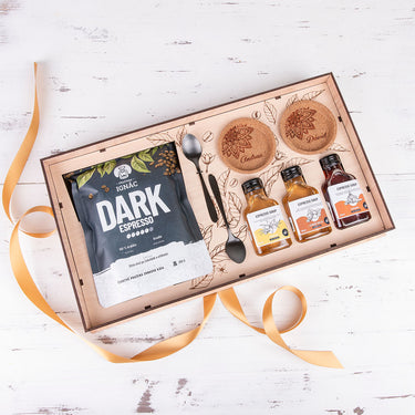 PREMIUM kávé szett fa dobozban, egyedi mintával