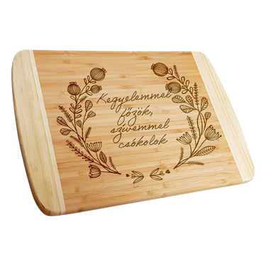 Ajándék bambusz vágódeszka gravírozással, Minta mákfej