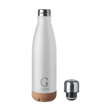 Fém termosz palack parafa aljjal, egyedi mintával, Fehér