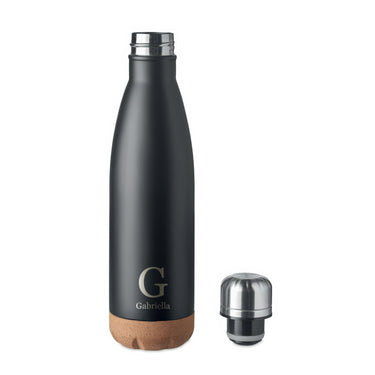 Fém termosz palack parafa aljjal, egyedi mintával, Fekete