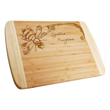 Ajándék bambusz vágódeszka gravírozással, Minta méh