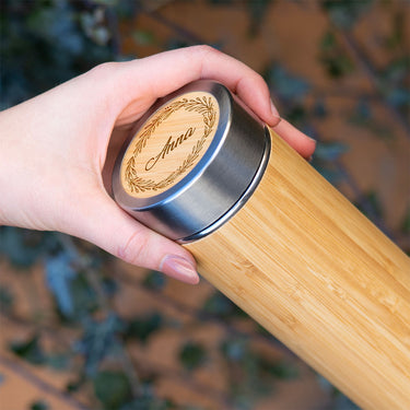 Bambusz termosz saját névvel, 450 ml